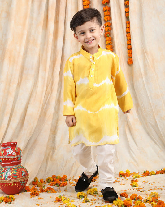 Polka Tots Yellow & White-Kurta Set-Tie Dye-Cotton-For Infants