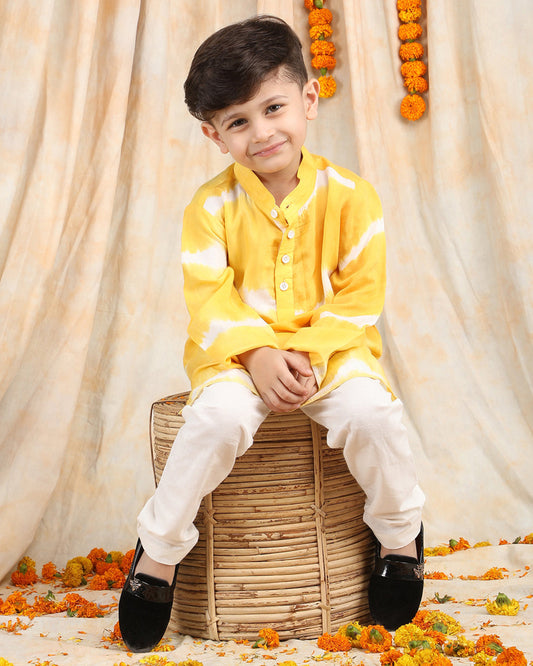 Polka Tots Yellow & White-Kurta Set-Tie Dye-Cotton-For Infants