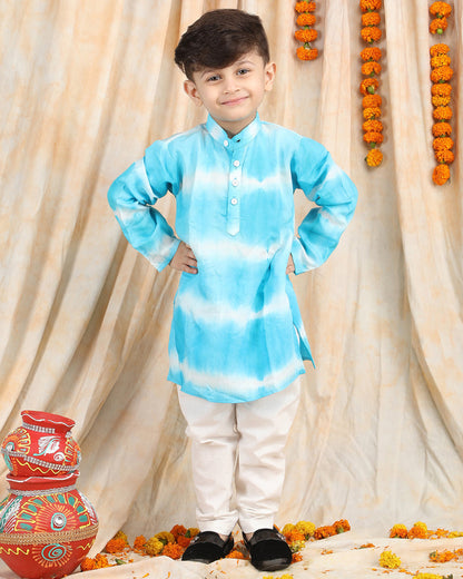 Polka Tots Blue & White-Kurta Set-Tie Dye-Cotton-For Infants