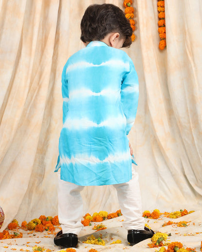Polka Tots Blue & White-Kurta Set-Tie Dye-Cotton-For Infants