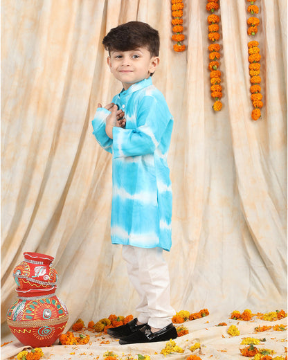 Polka Tots Blue & White-Kurta Set-Tie Dye-Cotton-For Infants