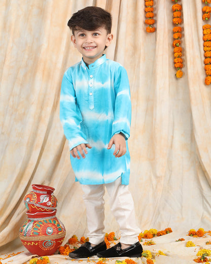 Polka Tots Blue & White-Kurta Set-Tie Dye-Cotton-For Infants