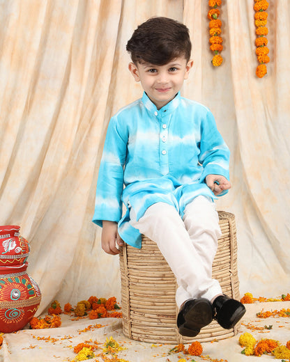 Polka Tots Blue & White-Kurta Set-Tie Dye-Cotton-For Infants