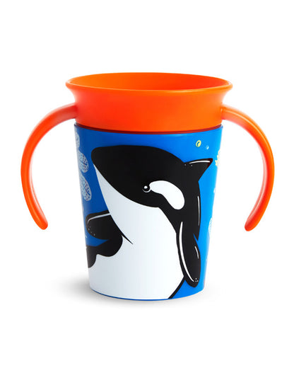 Munchkin Miracle 360 Degree WildLove Trainer Cup-Orca-Auto Flow Stop-For Infants