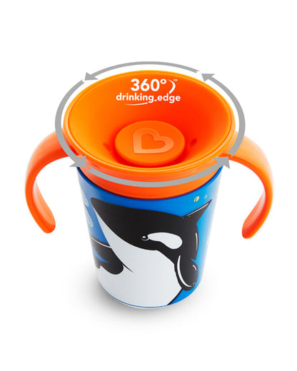 Munchkin Miracle 360 Degree WildLove Trainer Cup-Orca-Auto Flow Stop-For Infants