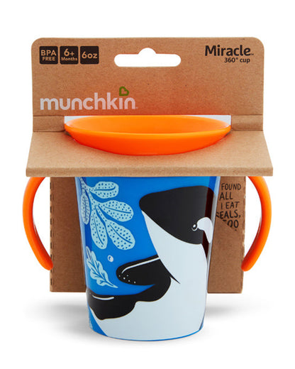Munchkin Miracle 360 Degree WildLove Trainer Cup-Orca-Auto Flow Stop-For Infants