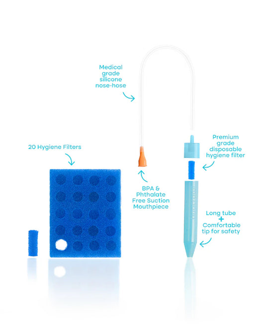 Tinycrawl Boogerbuster Manual Nasal Aspirator-With Parent Controlled Suction-Safe & Easy Nose Cleaner-Sky Blue-For Toddlers
