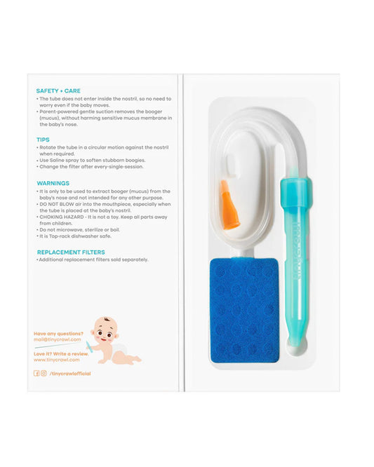 Tinycrawl Boogerbuster Manual Nasal Aspirator-With Parent Controlled Suction-Safe & Easy Nose Cleaner-Sky Blue-For Toddlers