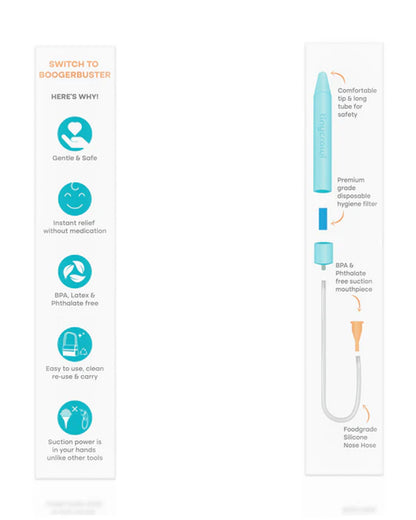 Tinycrawl Boogerbuster Manual Nasal Aspirator-With Parent Controlled Suction-Safe & Easy Nose Cleaner-Sky Blue-For Toddlers