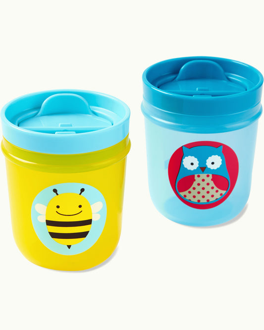 Skip Hop Zoo Tumbler Cup-Removable Flip Top Lids-Owl & Bee-Pack of 2-For Infants