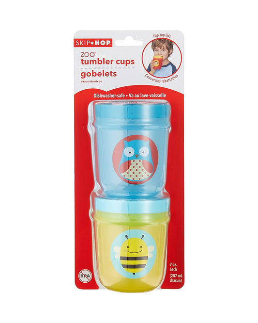 Skip Hop Zoo Tumbler Cup-Removable Flip Top Lids-Owl & Bee-Pack of 2-For Infants