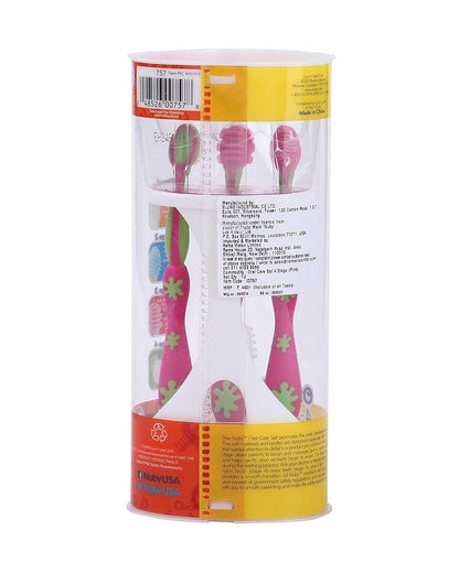 Nuby 4-Stage Oral Care Baby Toothbrush Set-Stage 1234-3 to 24M-Pink & Green