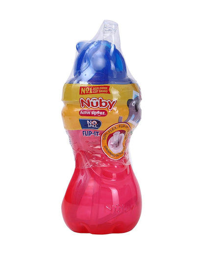 Nuby Flip-it Fat Straw Sipper-With Soft Silicone Straw-No Spill Design-Red-300 ml