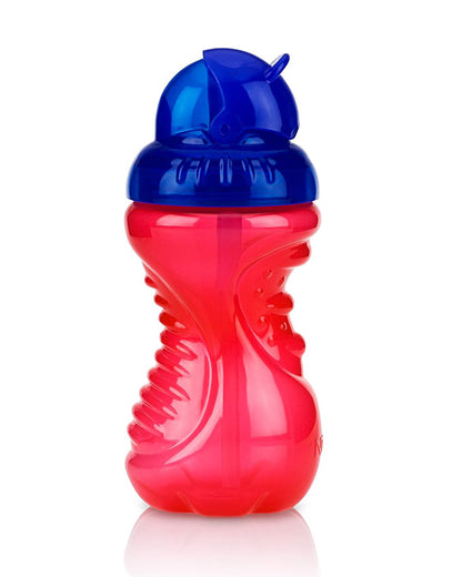 Nuby Flip-it Fat Straw Sipper-With Soft Silicone Straw-No Spill Design-Red-300 ml
