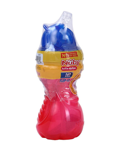 Nuby Flip-it Fat Straw Sipper-With Soft Silicone Straw-No Spill Design-Red-300 ml