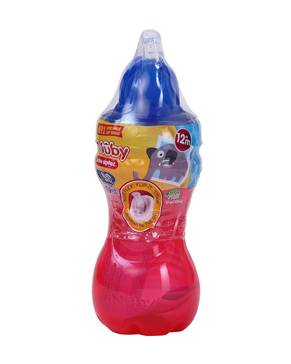 Nuby Flip-it Fat Straw Sipper-With Soft Silicone Straw-No Spill Design-Red-300 ml