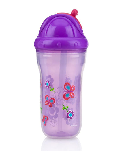 Nuby Flip-it Insulated Straw Sipper-With Soft Silicone Straw-Double Wall Insulated-Purple-270 ml