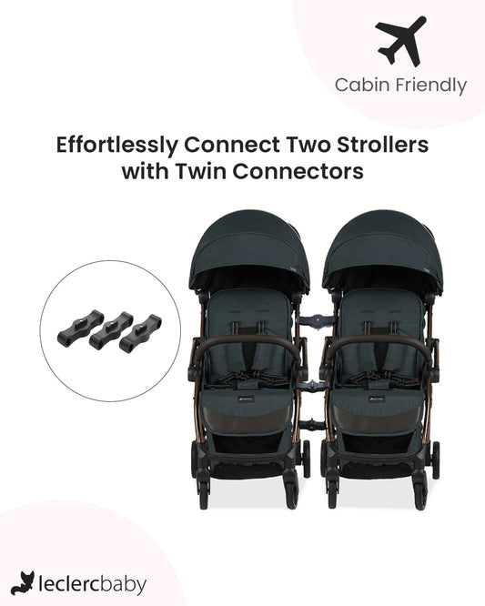 Leclerc Influencer Air Twin Stroller-Air Cabin Friendly-Flat Reclining Seat-One Touch Fold-Includes Individual Travel Bags & Twin Stroller Connectors-2 Years Warranty-For 6M to 5Y (Upto 22 Kg Each Stroller)-Denim Blue