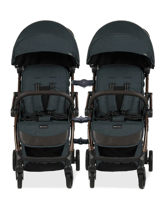 Leclerc Influencer Air Twin Stroller-Air Cabin Friendly-Flat Reclining Seat-One Touch Fold-Includes Individual Travel Bags & Twin Stroller Connectors-2 Years Warranty-For 6M to 5Y (Upto 22 Kg Each Stroller)-Denim Blue