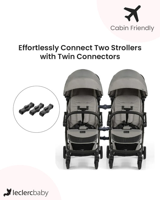 Leclerc Influencer Air Twin Stroller-Air Cabin Friendly-Flat Reclining Seat-One Touch Fold-Includes Individual Travel Bags & Twin Stroller Connectors-2 Years Warranty-For 6M to 5Y (Upto 22 Kg Each Stroller)-Violet Grey