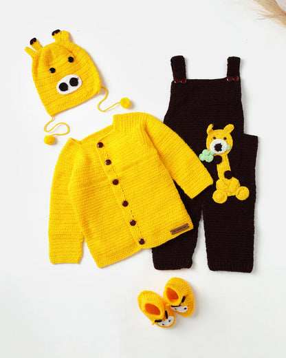 The Original Knit Yellow & Brown Winter Wear Dungaree Set-Giggly Giraffe-Acrylic-For Infants