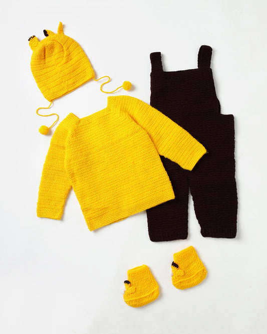 The Original Knit Yellow & Brown Winter Wear Dungaree Set-Giggly Giraffe-Acrylic-For Infants