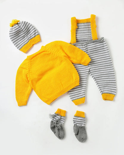 The Original Knit Yellow & Grey Winter Wear Dungaree Set-Sunny Stripes-Acrylic-For Infants