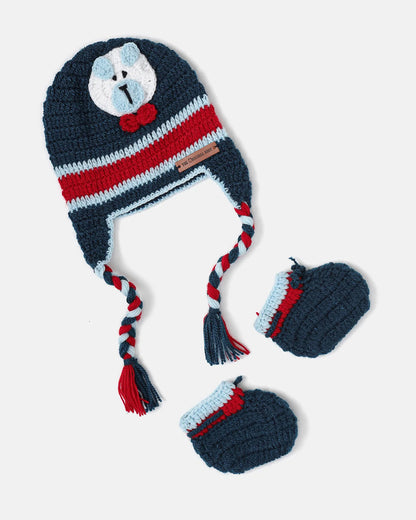 The Original Knit Navy Blue & Red Winter Wear Sweater-Teddy in a Bow-Acrylic-For Infants
