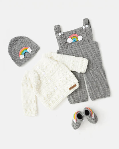 The Original Knit Off White & Grey Winter Wear Dungaree Set-A Piece of Rainbow-Acrylic-For Infants