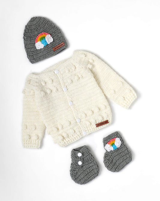 The Original Knit Off White & Grey Winter Wear Dungaree Set-A Piece of Rainbow-Acrylic-For Infants