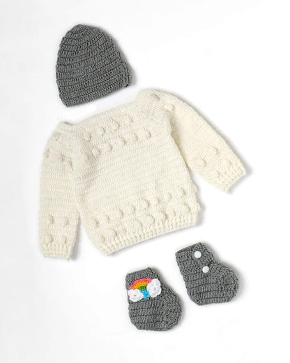 The Original Knit Off White & Grey Winter Wear Dungaree Set-A Piece of Rainbow-Acrylic-For Infants