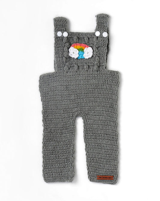 The Original Knit Off White & Grey Winter Wear Dungaree Set-A Piece of Rainbow-Acrylic-For Infants