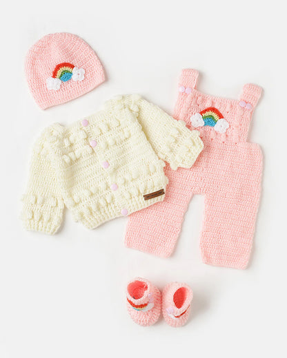 The Original Knit Off White & Pink Winter Wear Dungaree Set-A Piece of Rainbow-Acrylic-For Infants