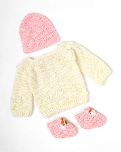 The Original Knit Off White & Pink Winter Wear Dungaree Set-A Piece of Rainbow-Acrylic-For Infants