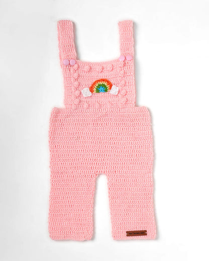 The Original Knit Off White & Pink Winter Wear Dungaree Set-A Piece of Rainbow-Acrylic-For Infants