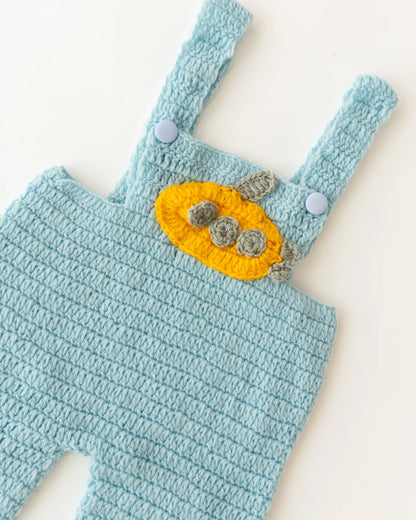 The Original Knit White & Ice Blue Winter Wear Dungaree Set-Aeroplane Adventure-Acrylic-For Infants