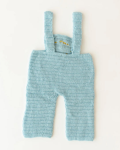 The Original Knit White & Ice Blue Winter Wear Dungaree Set-Aeroplane Adventure-Acrylic-For Infants