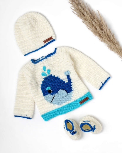 The Original Knit Off White & Blue Winter Wear Sweater-Whale Under The Sea-Acrylic-For Infants