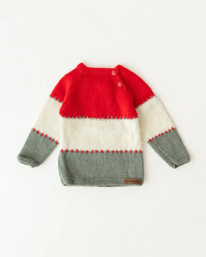 The Original Knit Red & Grey Winter Wear Sweater-Embroidered Handmade-Acrylic-For Infants