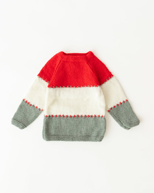 The Original Knit Red & Grey Winter Wear Sweater-Embroidered Handmade-Acrylic-For Infants