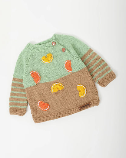 The Original Knit Light Green & Beige Winter Wear Sweater-Lemony Orange-Acrylic-For Infants