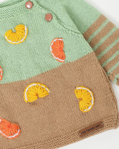 The Original Knit Light Green & Beige Winter Wear Sweater-Lemony Orange-Acrylic-For Infants