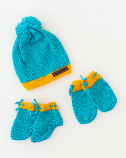 The Original Knit Blue & Yellow Winter Wear Combo Set-Solid-Acrylic-For Infants