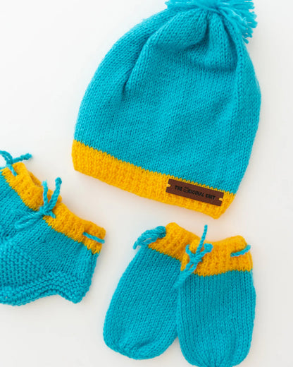 The Original Knit Blue & Yellow Winter Wear Combo Set-Solid-Acrylic-For Infants