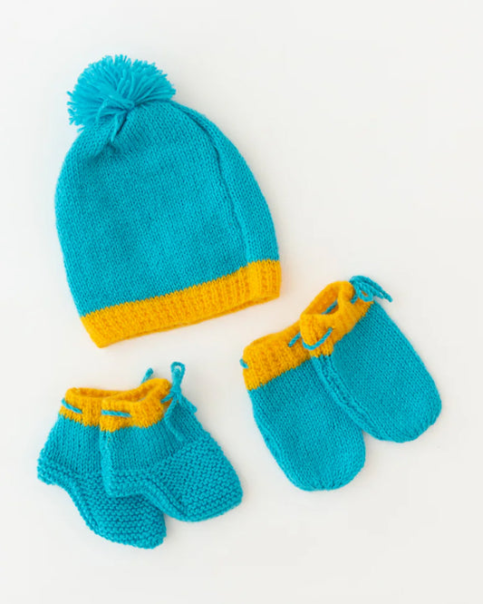 The Original Knit Blue & Yellow Winter Wear Combo Set-Solid-Acrylic-For Infants