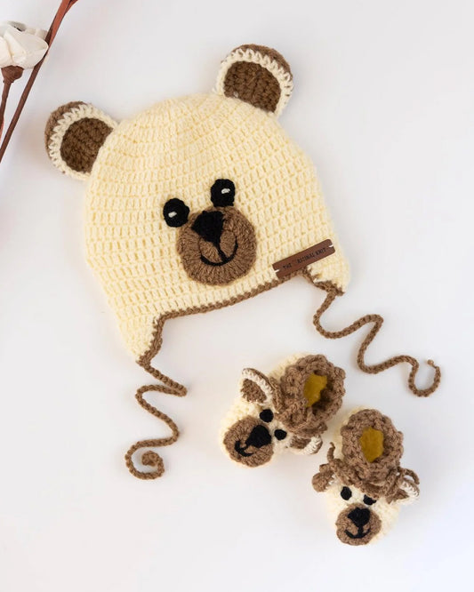 The Original Knit  Off White & Beige Winter Wear Combo Set-Teddy-Acrylic-For Infants