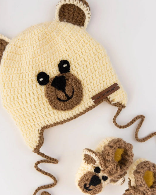 The Original Knit  Off White & Beige Winter Wear Combo Set-Teddy-Acrylic-For Infants