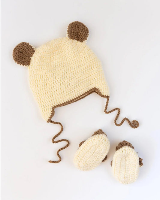 The Original Knit  Off White & Beige Winter Wear Combo Set-Teddy-Acrylic-For Infants