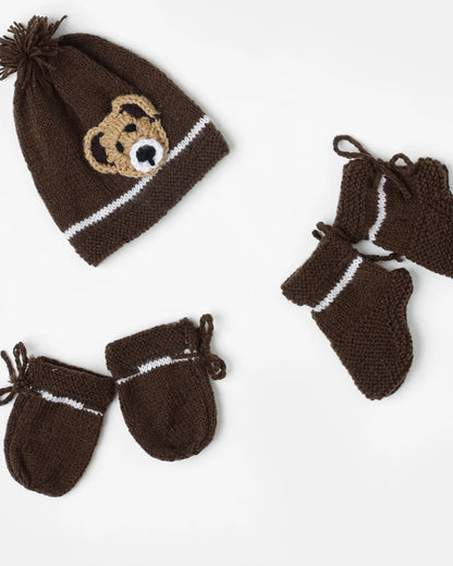 The Original Knit Dark Brown Winter Wear Combo Set-Teddy-Acrylic-For Infants