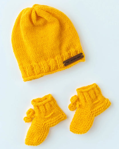 The Original Knit Yellow Winter Wear Combo Set-Solid-Acrylic-For Infants